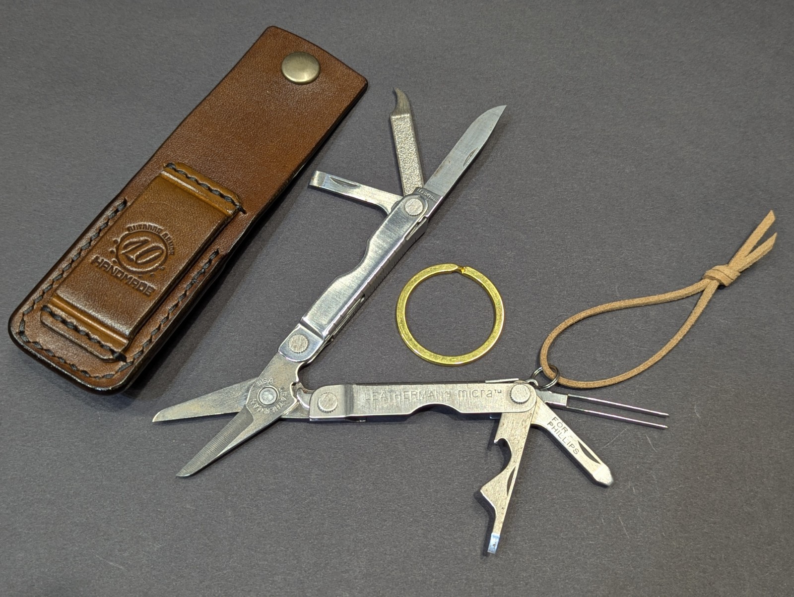 Leatherman Micra Keychain Tool w/ Custom Handmade Leather Holster