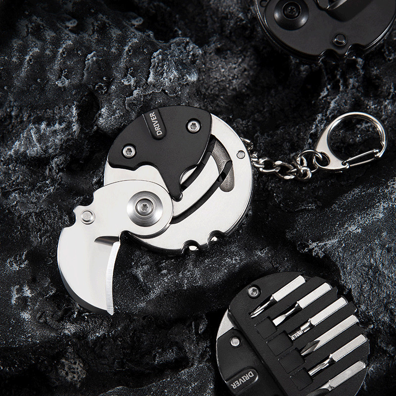 Outdoor EDC Mini Coin Keychain Folding Knife Screw Driver Camping Multi-tools