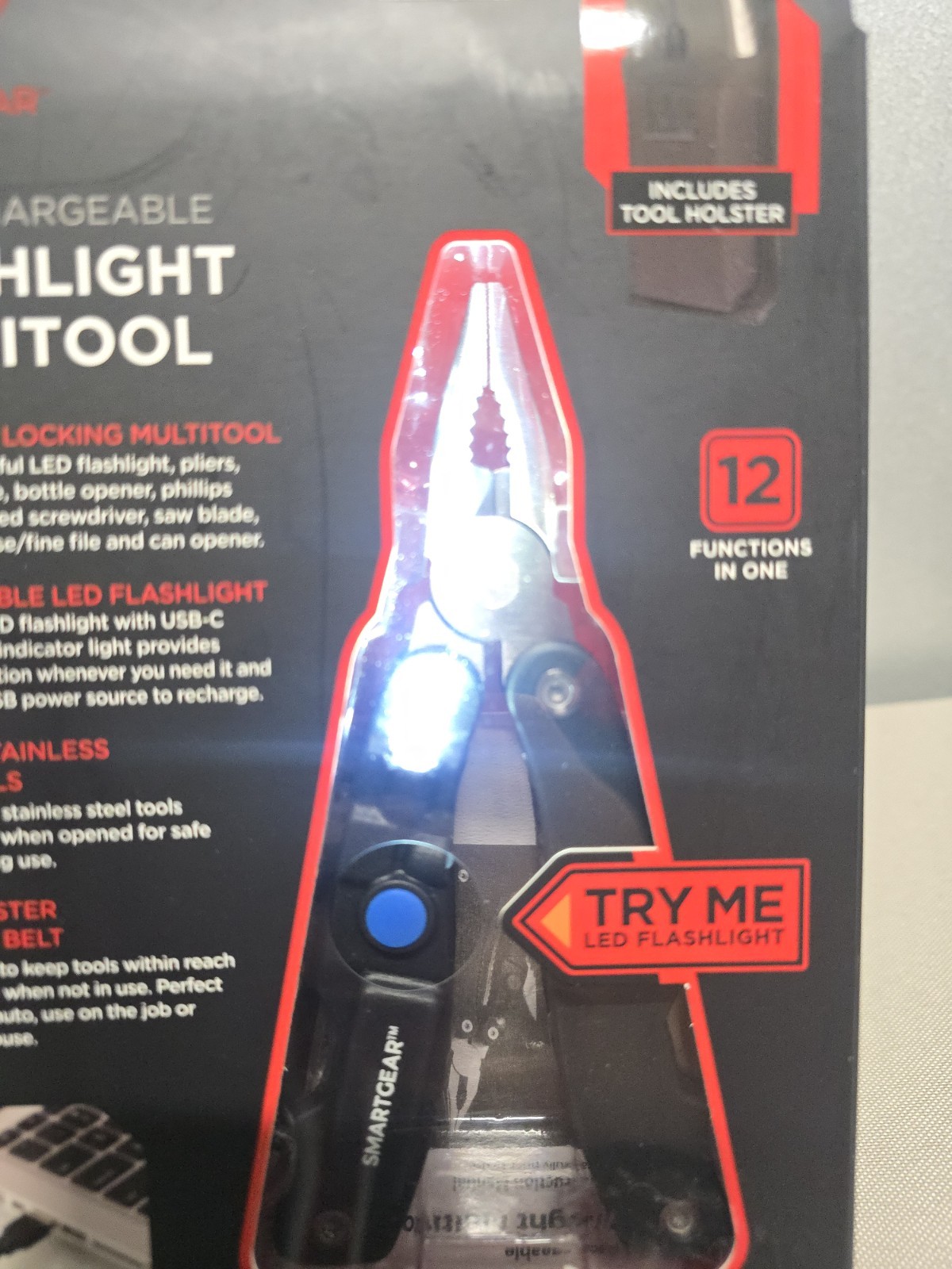 SmartGear Flashlight Multitool 12 In 1 Rechargeable Flashlight Stainless Steel