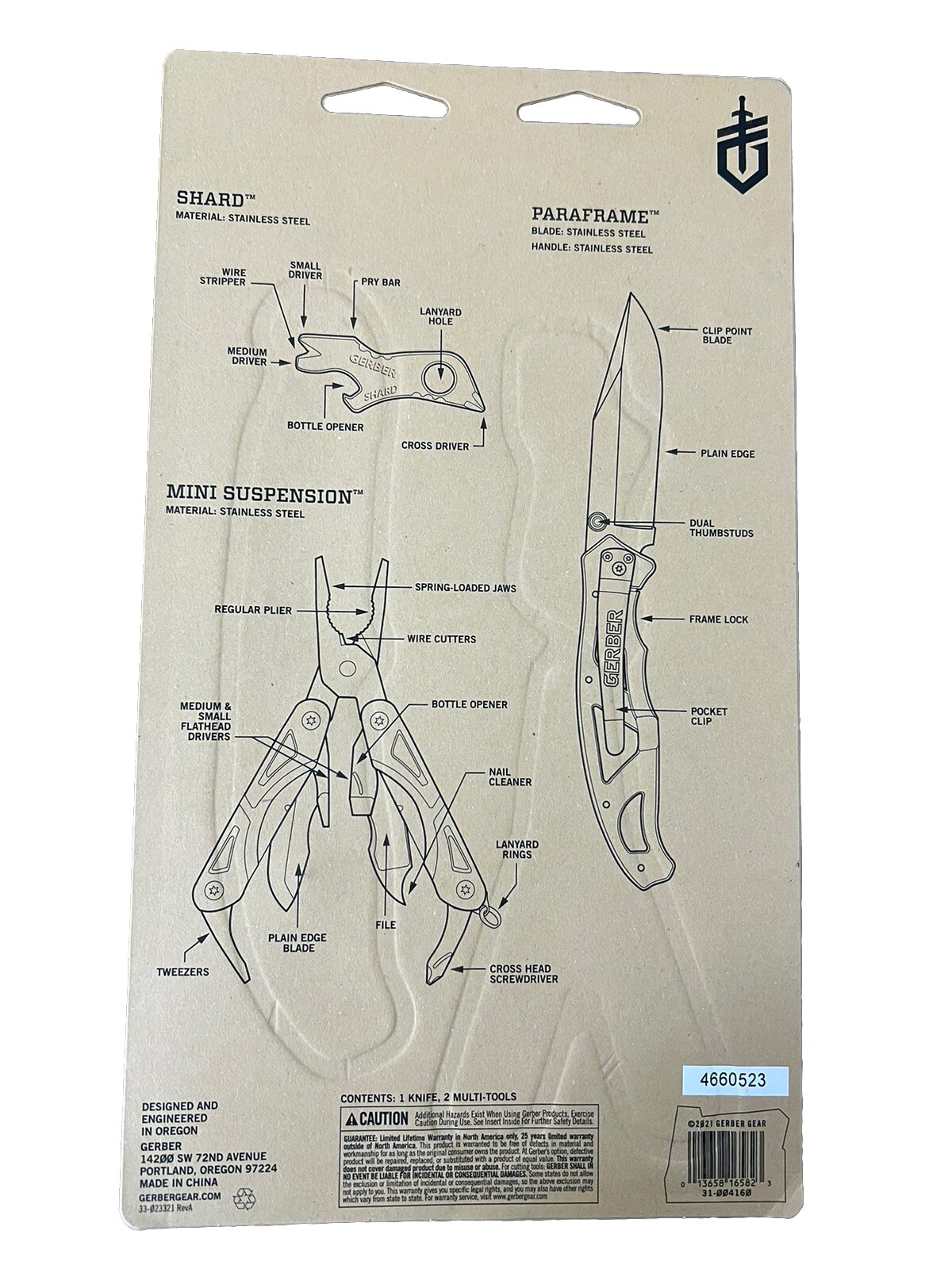 Gerber 31-004160 Paraframe Knife and Multi-Tool Combo Pack – 18 Tools Total