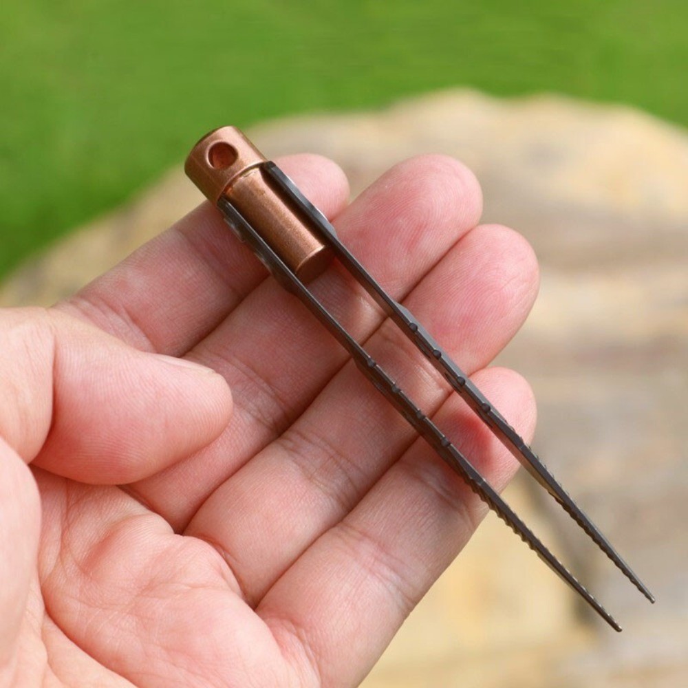 Titanium + Red-copper CNC Tweezers Portable Antiskid Outdoor Camping EDC Tool