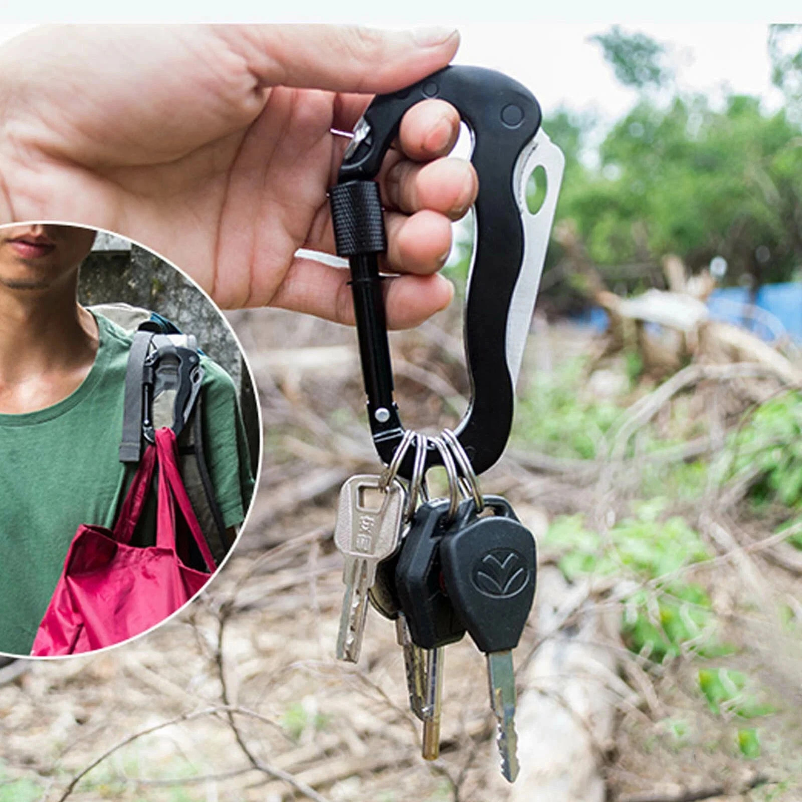 Multitool Carabiner with Pocket Knife Keychain Clip Screwdriver Bottle Opener US