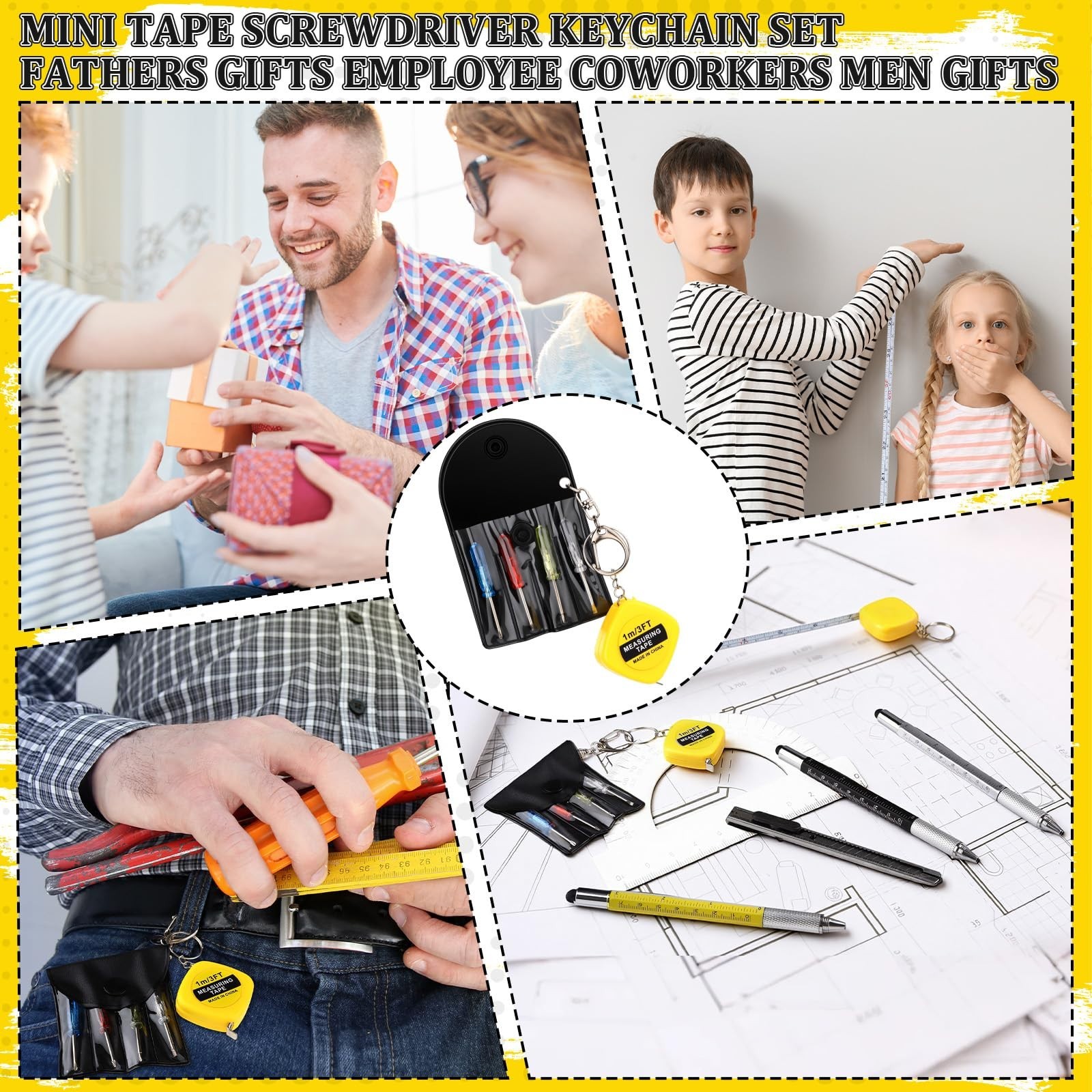 48 Pcs Mini Screwdriver Keychain Tape Measure Multitool Pen Box Cutter Set – Gif