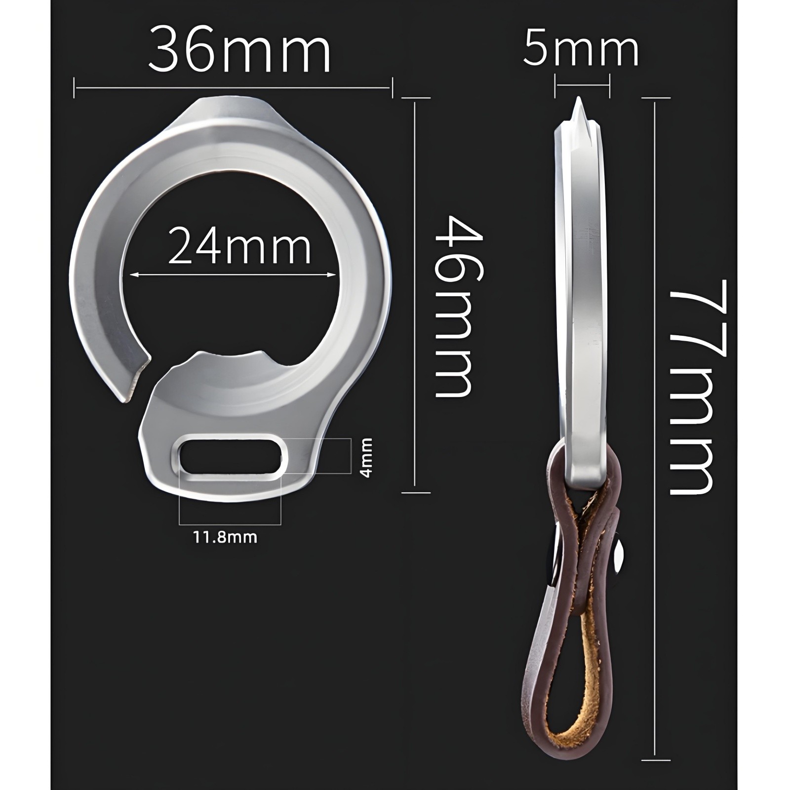 Titanium Alloy EDC Keychain Bottle Opener Pry Tool with Leather Strap Portable