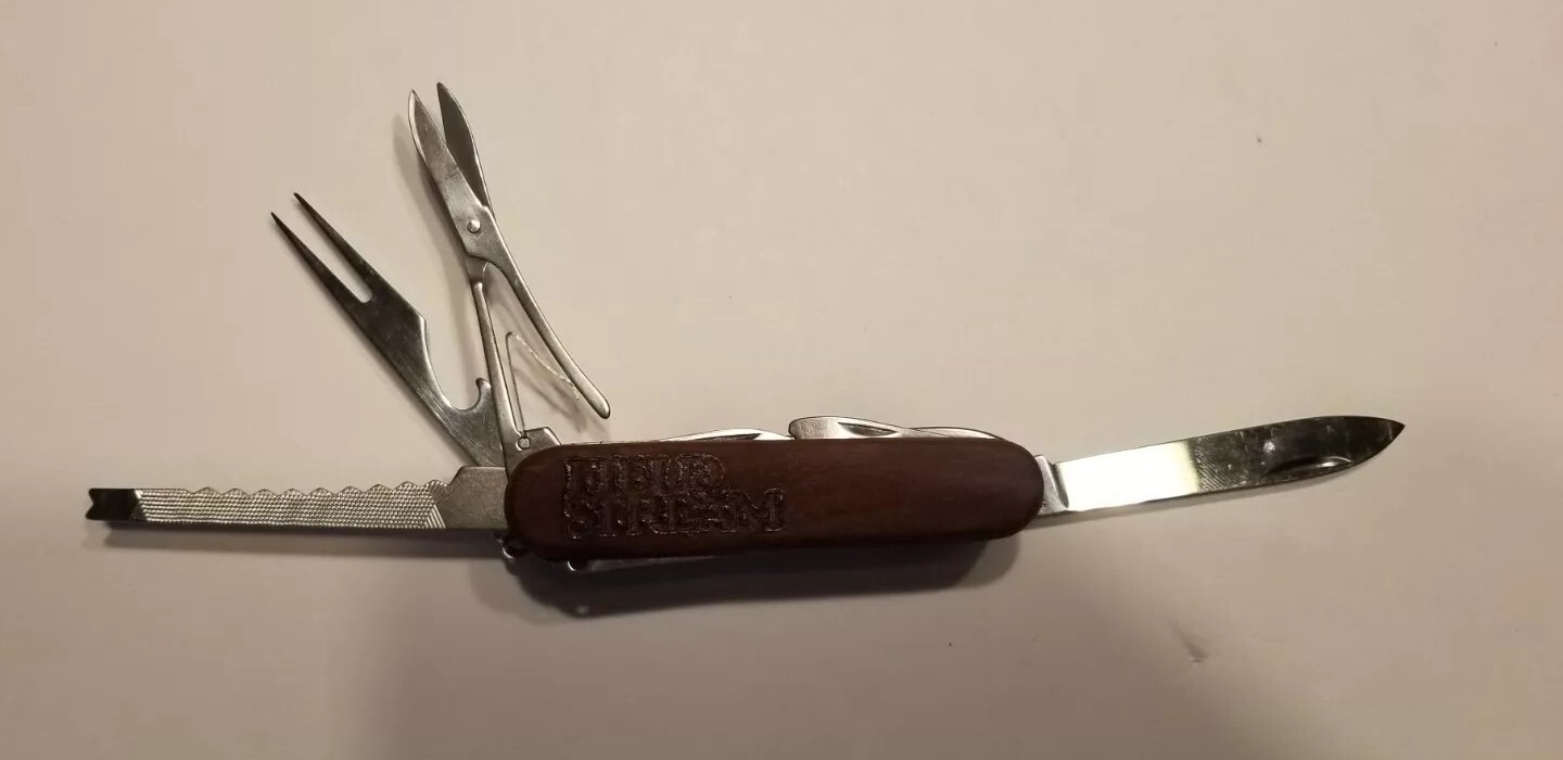 Multi-Tool Knife Wooden Handle Folding Blade Pliers Saw Scissors Field & Stream