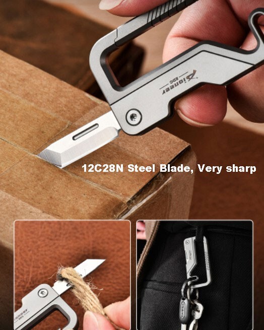 EDC Titanium Keychain Buckle 12C28 Blade Folding Knife Pocket Outdoor Multi Tool