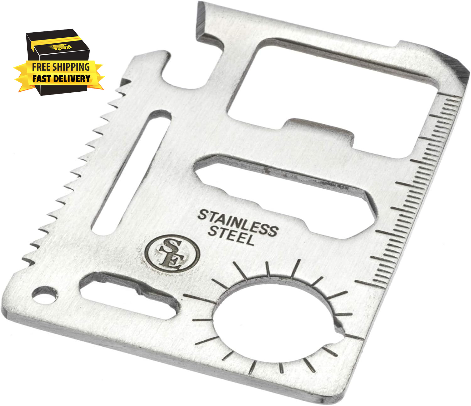 11-Function Stainless Steel Survival Pocket Tool – Compact, Credit Card-Sized Mu