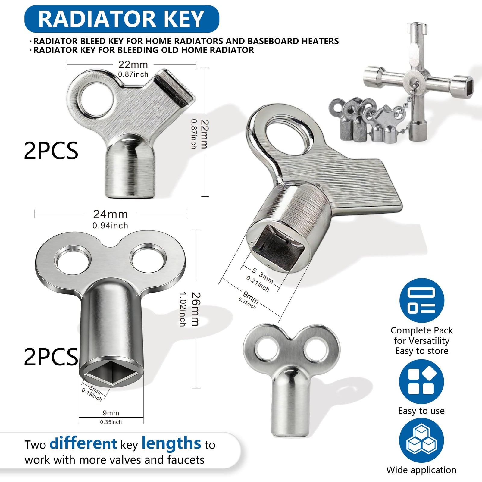Sillcock Key and Radiator Key Set (6-Piece) – Includes 2 Water Meter Keys & 4…