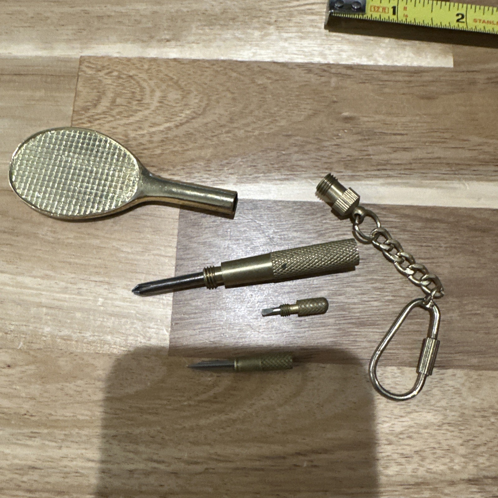 Vintage Tennis Racket Keychain Screwdriver Set 3 Interchangeable Bits w/ Box