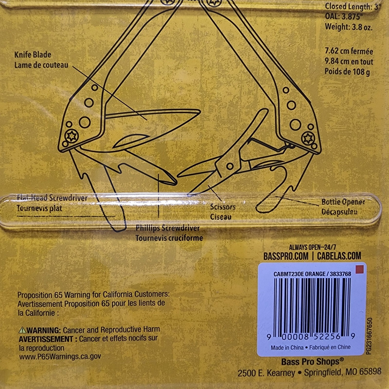 Cabela’s 7-in-1 Multi-Tool Bright Orange Easy to Find, Compact, Stainles Steel