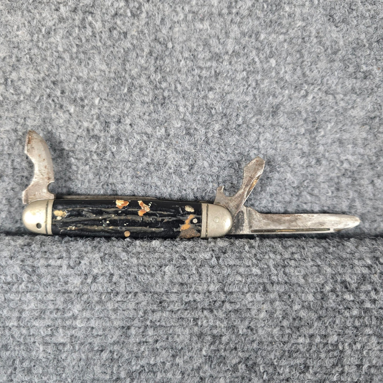 Vintage Multi Tool Pocket Knife Black Handle EDC Utility Camping Repair Tool
