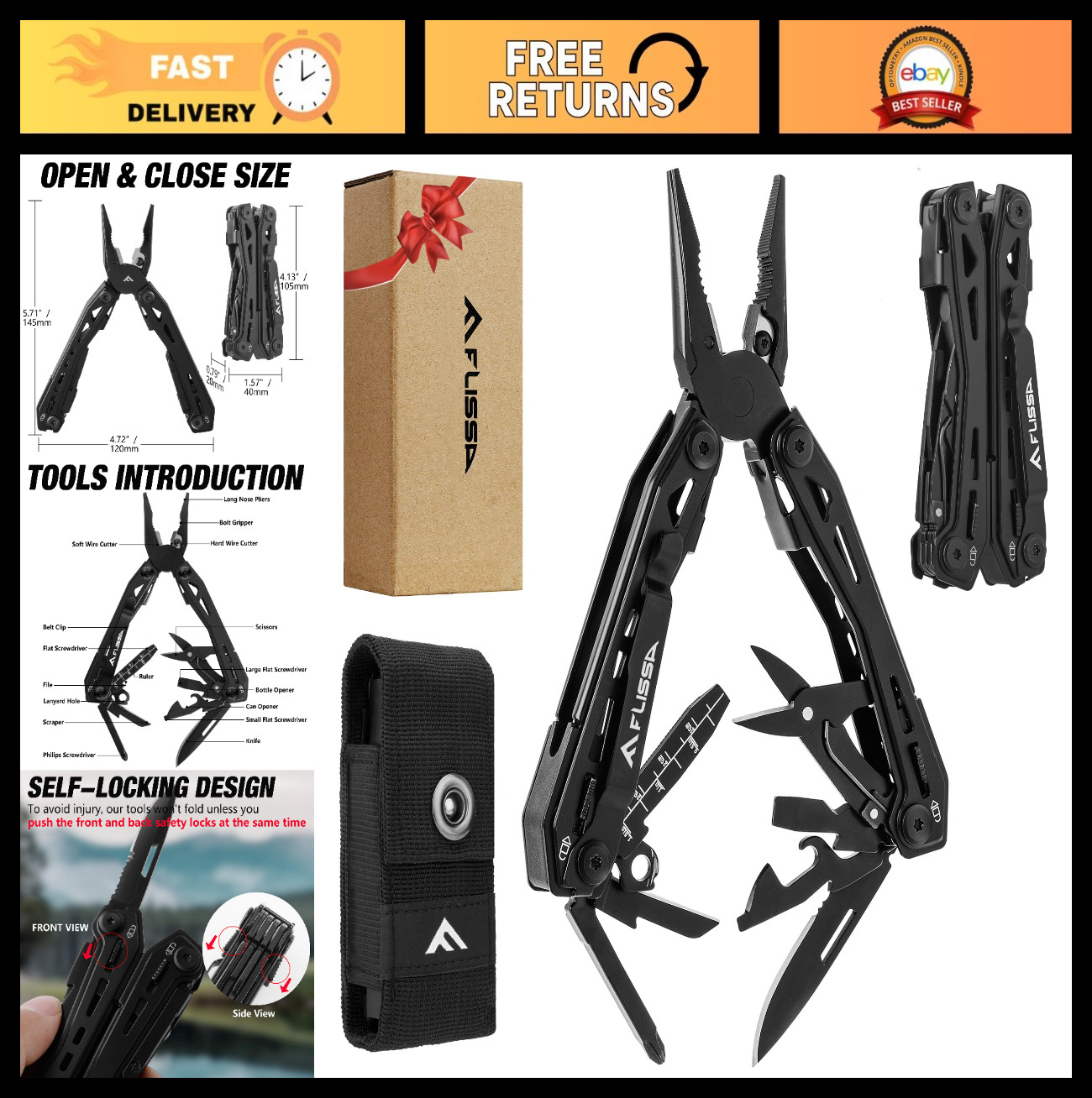 16-in-1 Stainless Steel Multi Tool EDC, Pocket Knife, Pliers, Camping Survival G