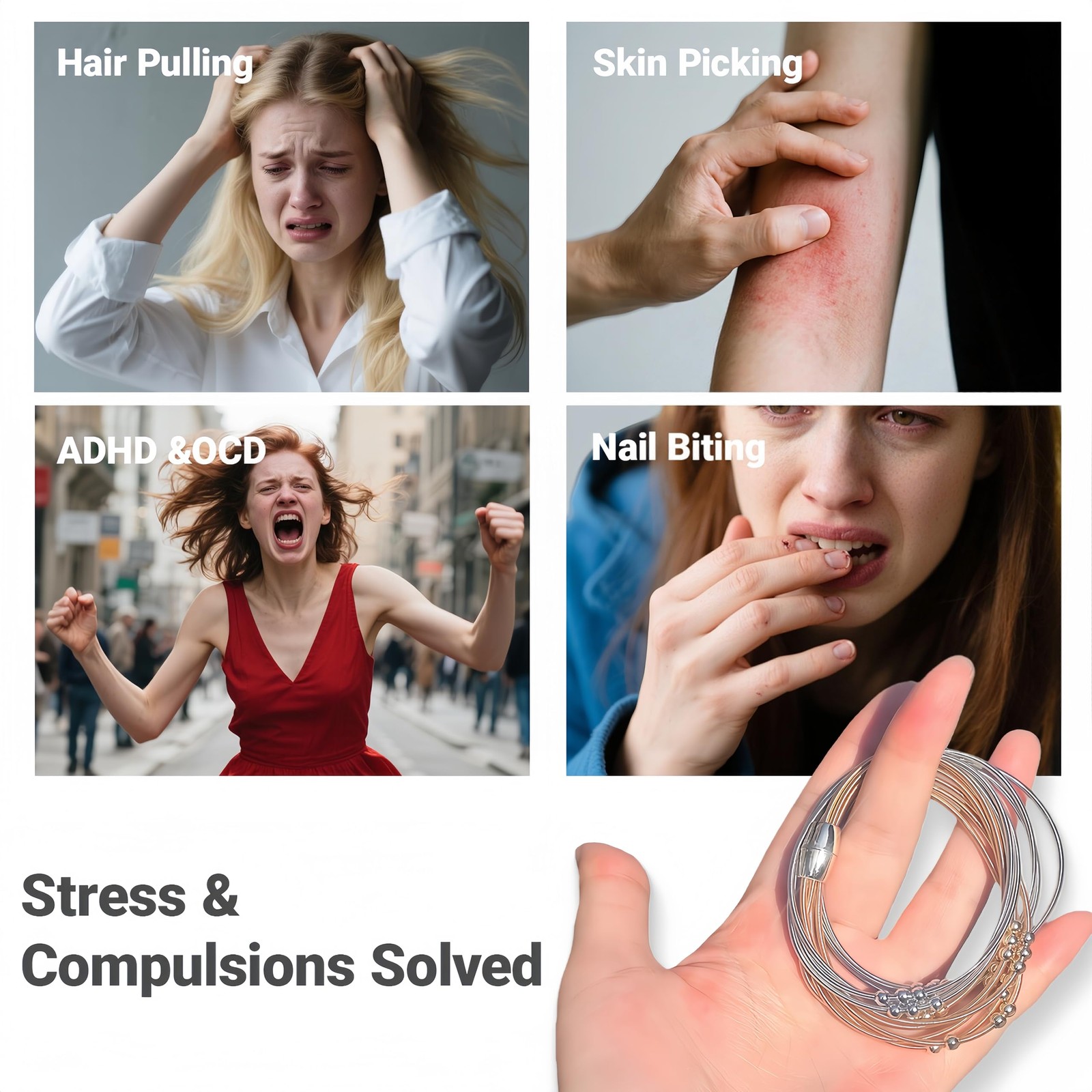 2 Pack Skin Picking Fidget Ring, Skin Picking Fidget Toys for Adults with Tri…