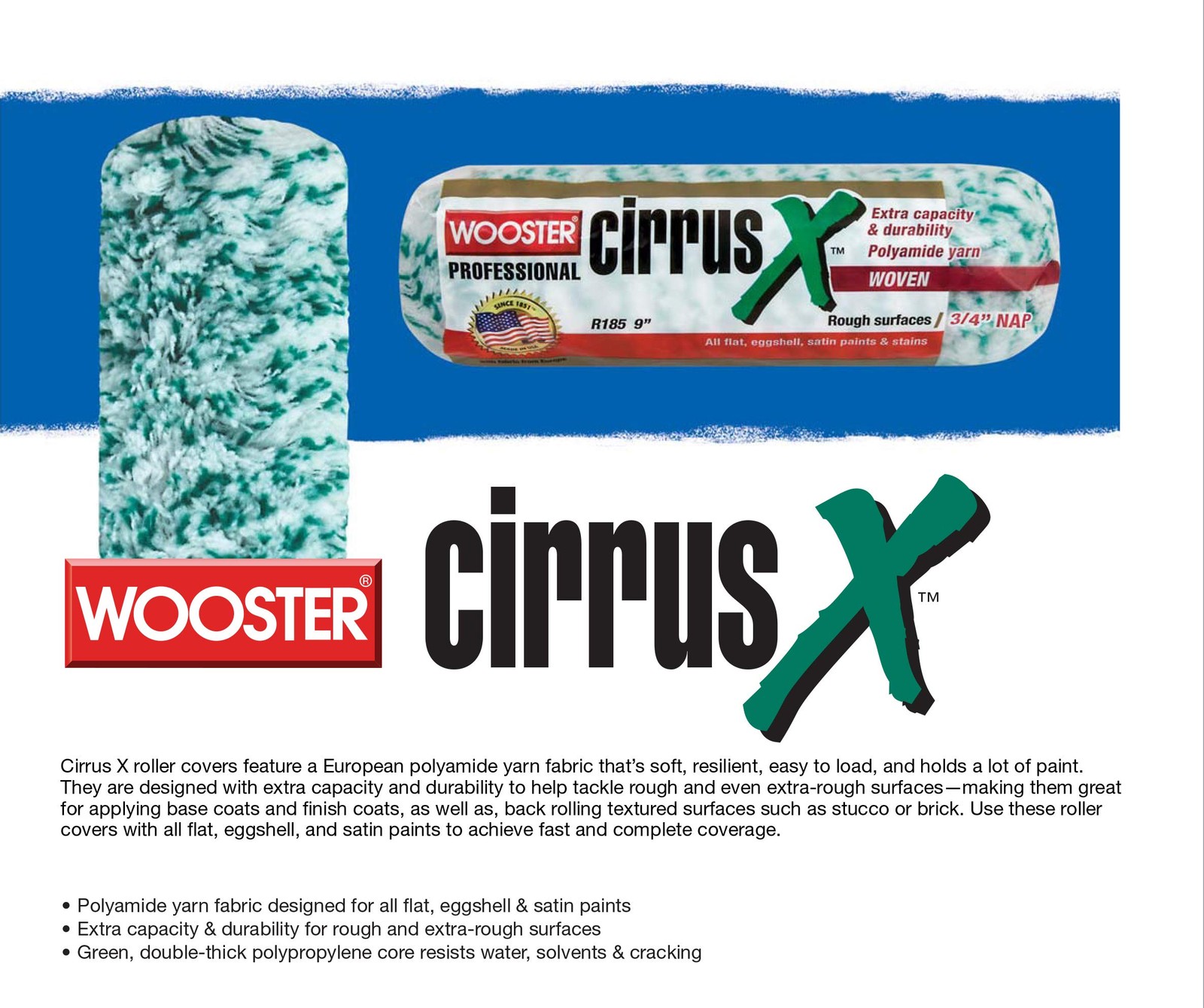 Brush Cirrus X R185 9 inch Paint Roller Cover 3/4 inch Nap – Pack of 12