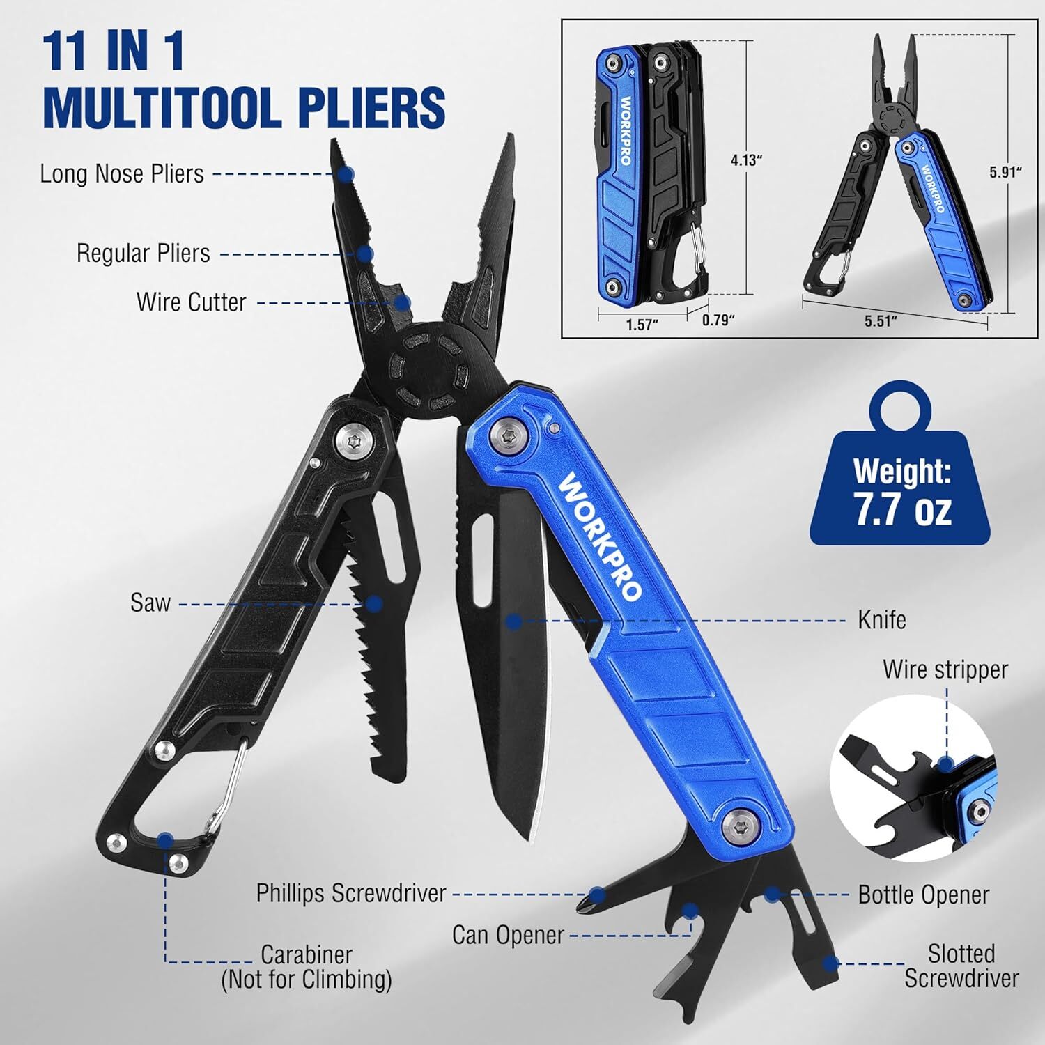 WORKPRO 11 in 1 Multitool with Sheath and Pocket Clip EDC Safety Lock Metal USA