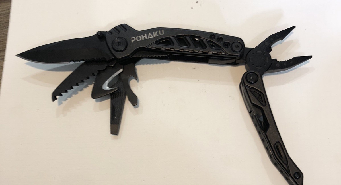 Pohaku Black Multi Tool Pliers Knife, Saw Blade, File, Bottle Opener With Case