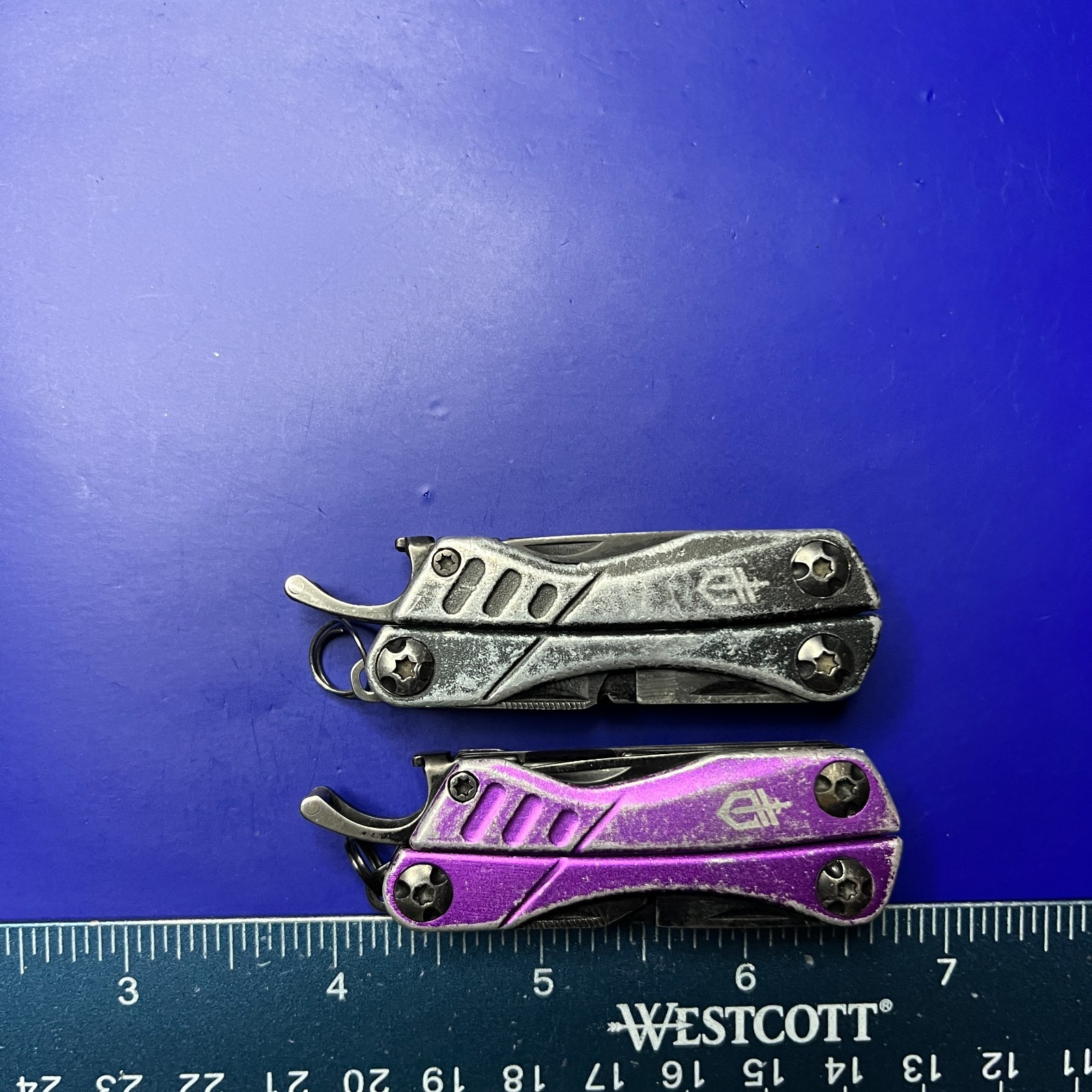 Lot of 2 Gerber Dime Multi-Tools Small Keychain Pliers Knife File Scissors
