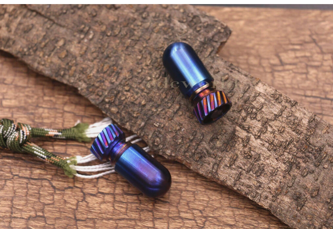 Outdoor EDC Titanium CNC Torpedo Type Waterproof Pill Case Key Chain Container