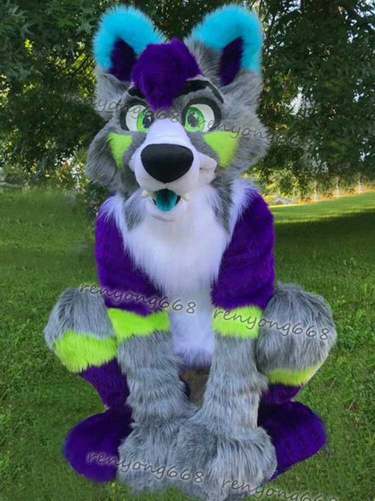 2022 Long Fur Husky Dog Fox Mascot Costume Fursuit Halloween Suit Cosplay 51#