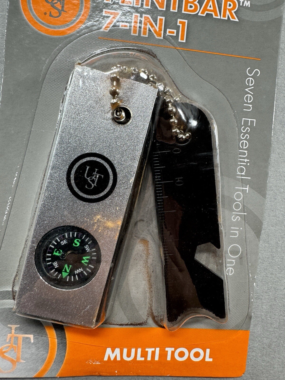 UST Flintbar 7-in-1 Tinder Scraper Compass Flint Striker Ruler Rescue Mirror
