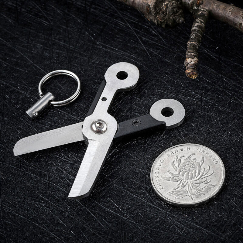 Mini Gadget Keychain Survival Spring EDC Scissors Gear Pocket Scissor Cutter