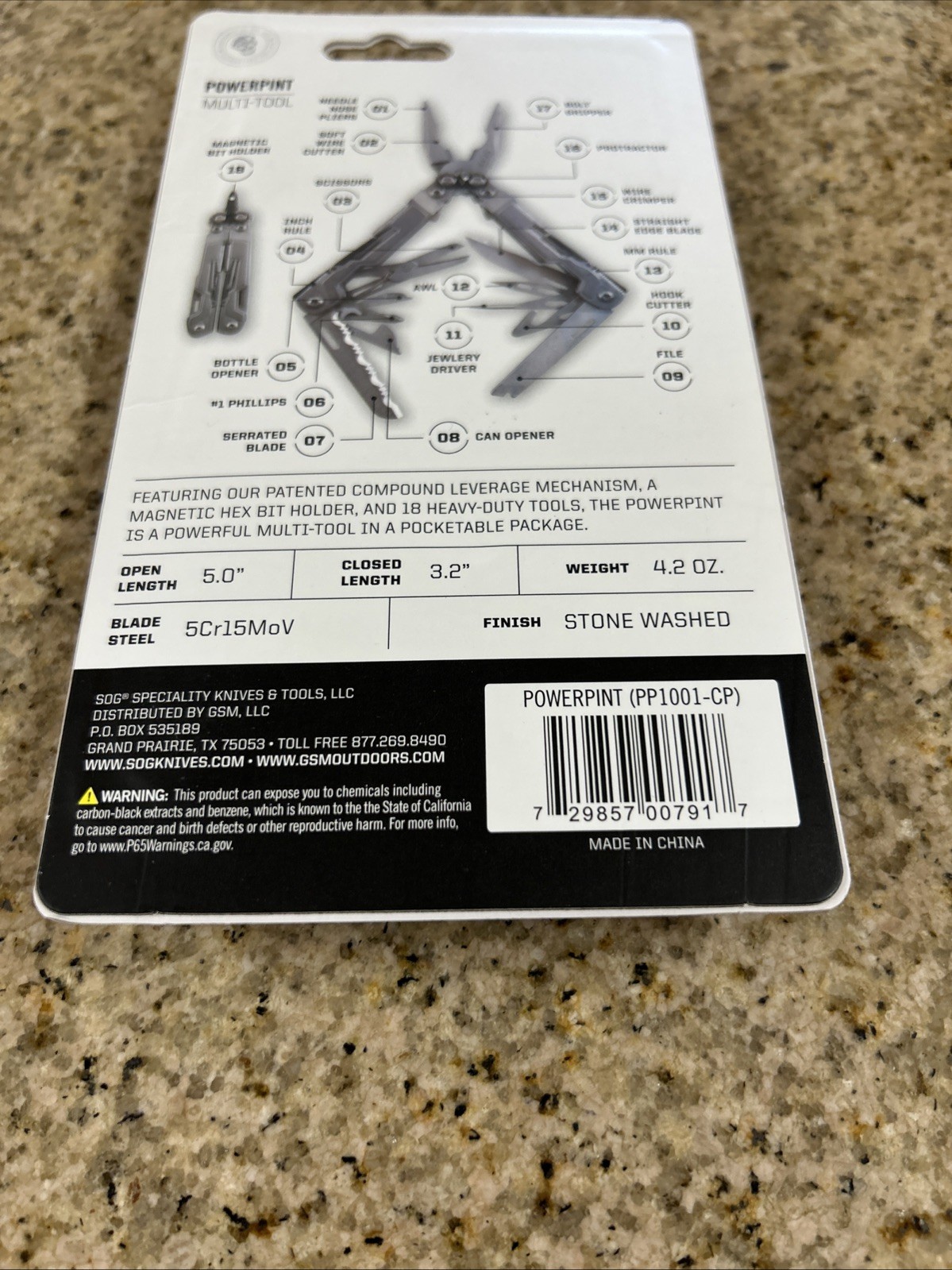 SOG Powerpint Silver Needlenose Pliers Scissors Knife MultiTool Pliers PP1001-CP