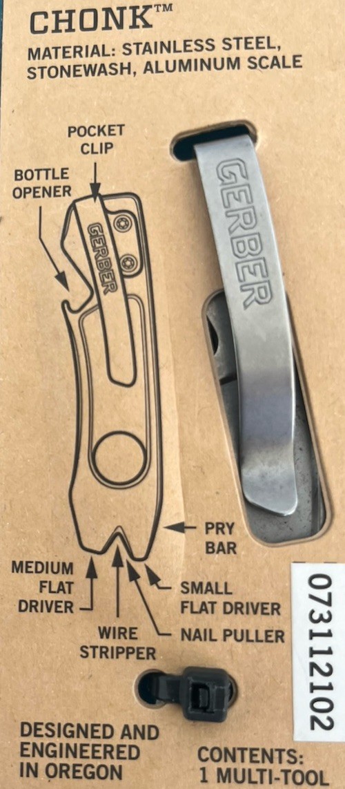 NEW Gerber Chonk Multi-Tool 6 Tools Travel Friendly Stainless Steel Stonewash