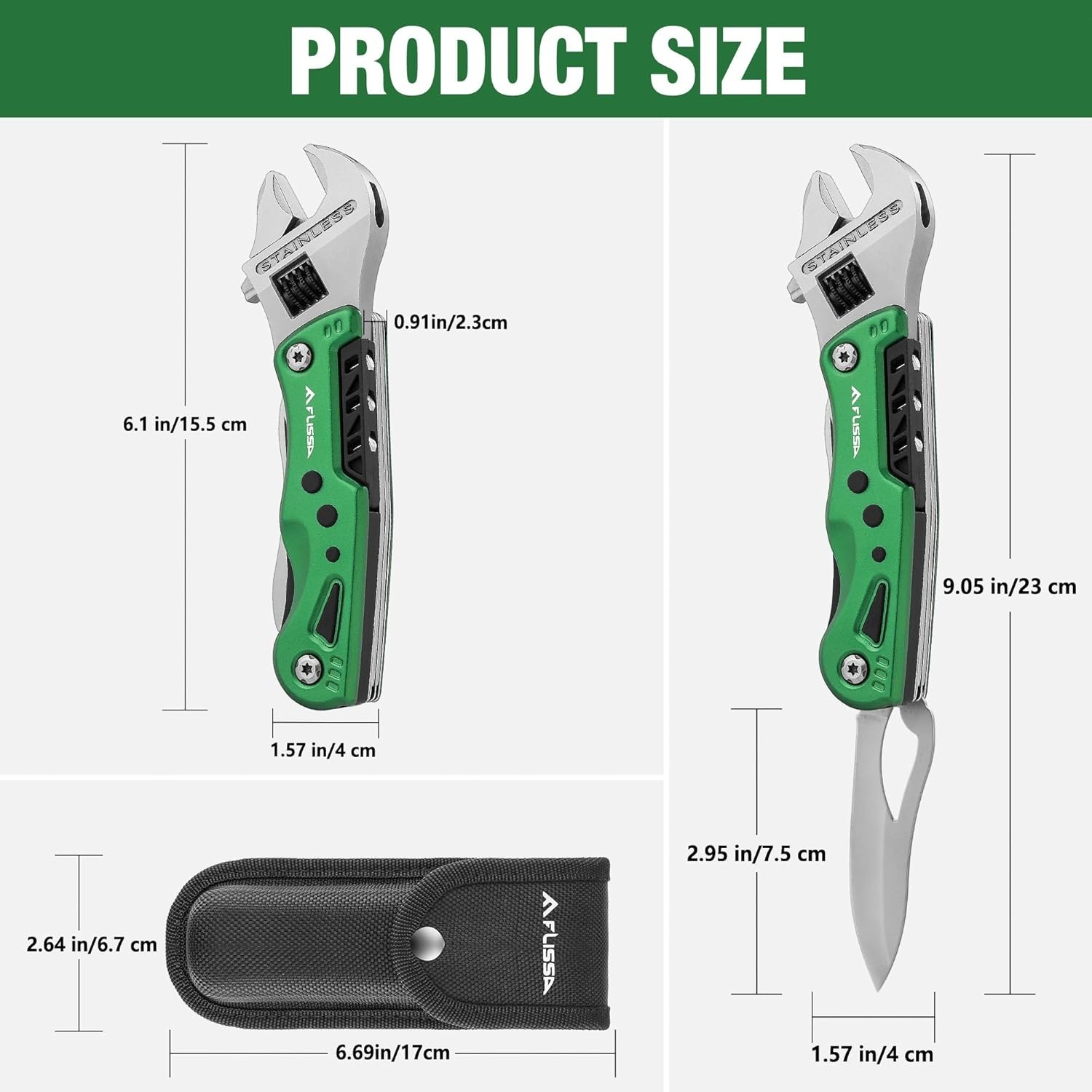 13-in-1 Multi Tool Adjustable Wrench Stainless Steel EDC Pocket Knife w/ Sheath