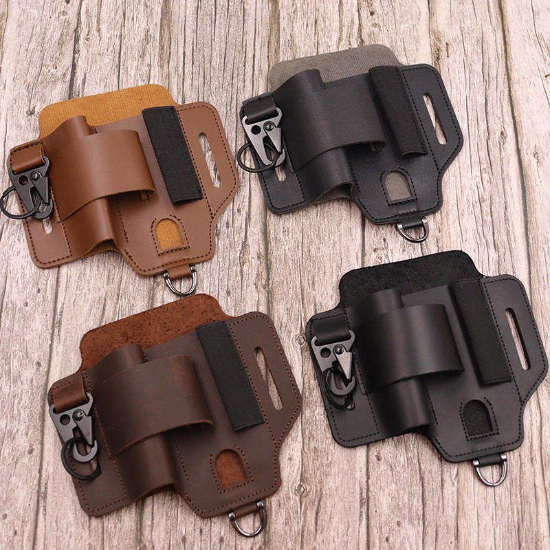 Multifunction Leather EDC Pouch, Outdoor Survival Belt Sheath for Tools & Knives