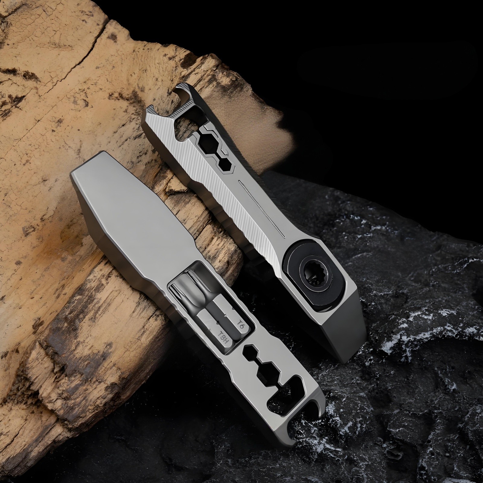 Titanium Alloy EDC Pry Bar Multi Tool Bottle Opener with Ratchet Screwdrive