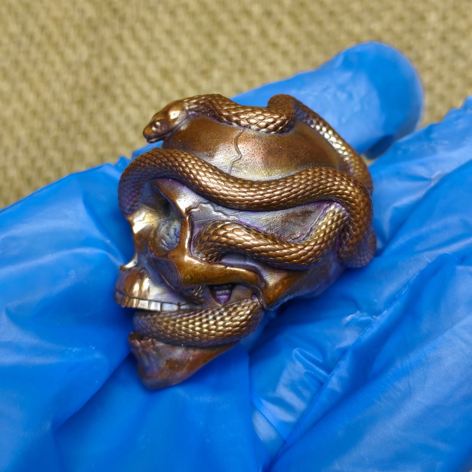 Purple copper head snake handcraft ornament Solid Artistic cast statue sculpture