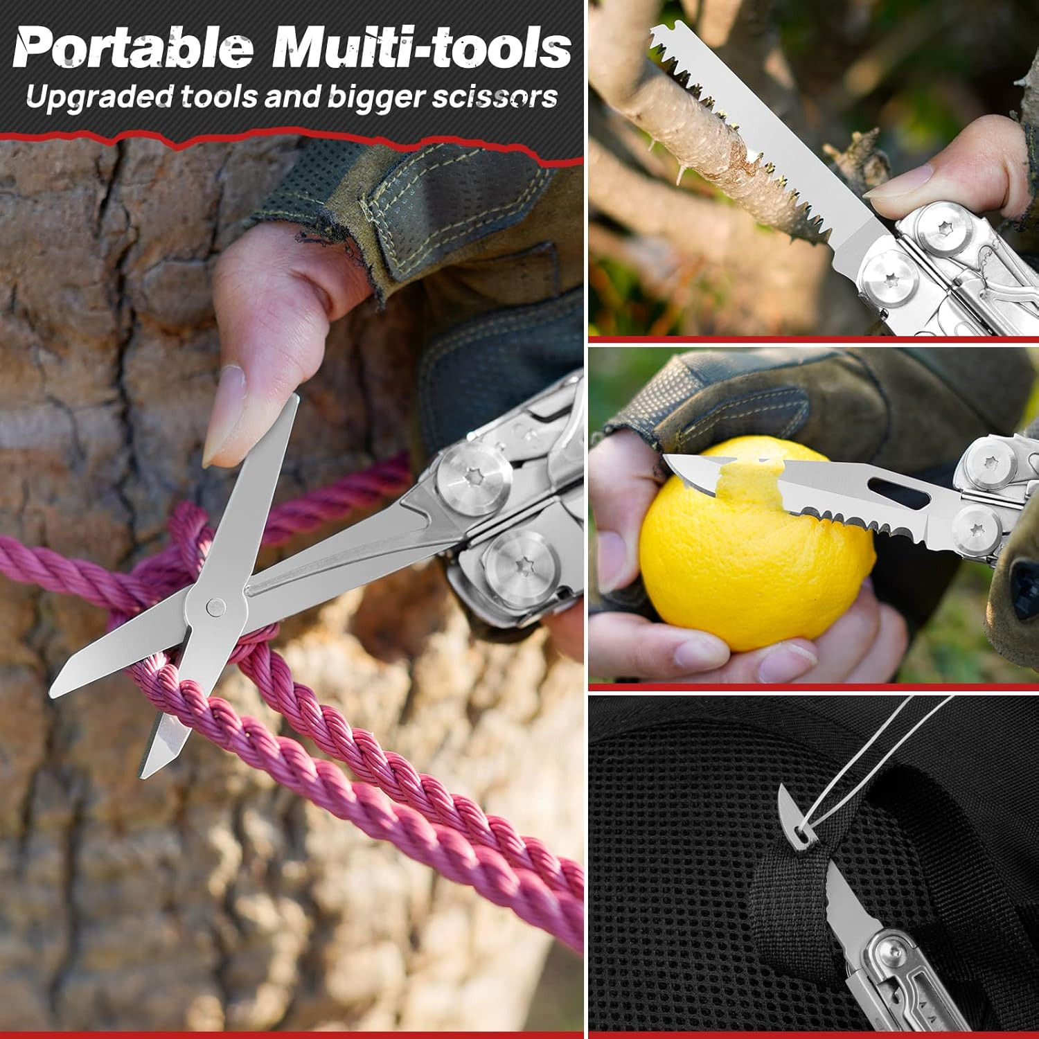 Multitool Pliers BI2038B, 22-In-1 Stainless Steel Multi Tool with Flint, Window