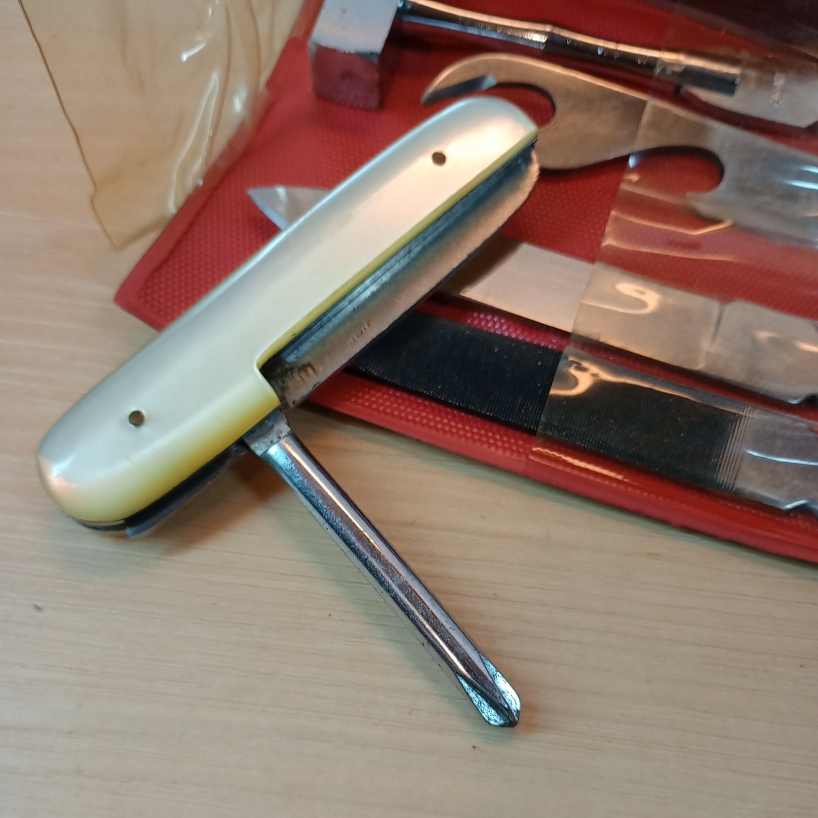 Vtg Multi Purpose Tool Kit Pocket Size Knife Interchangeable 6pc Stainless Japan