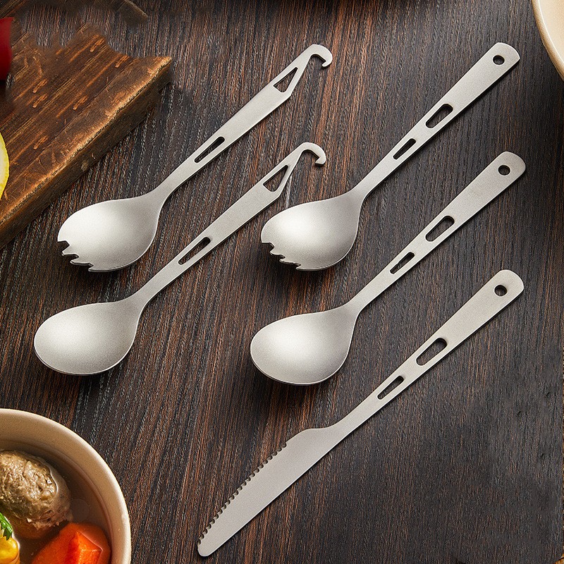 EDC Pure Titanium Spoon with Bottle Opener Lightweight Camping Outdoor Flatware
