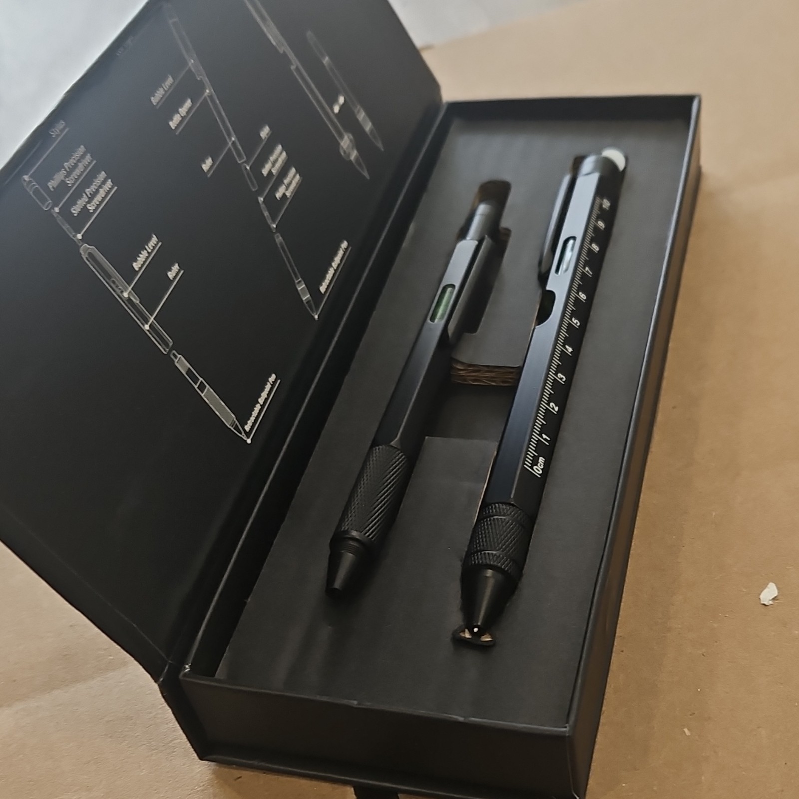 Hyper Tough Multi-Tool Pen Set Black Metal Bubble Level Ruler Stylus Screwdrive…