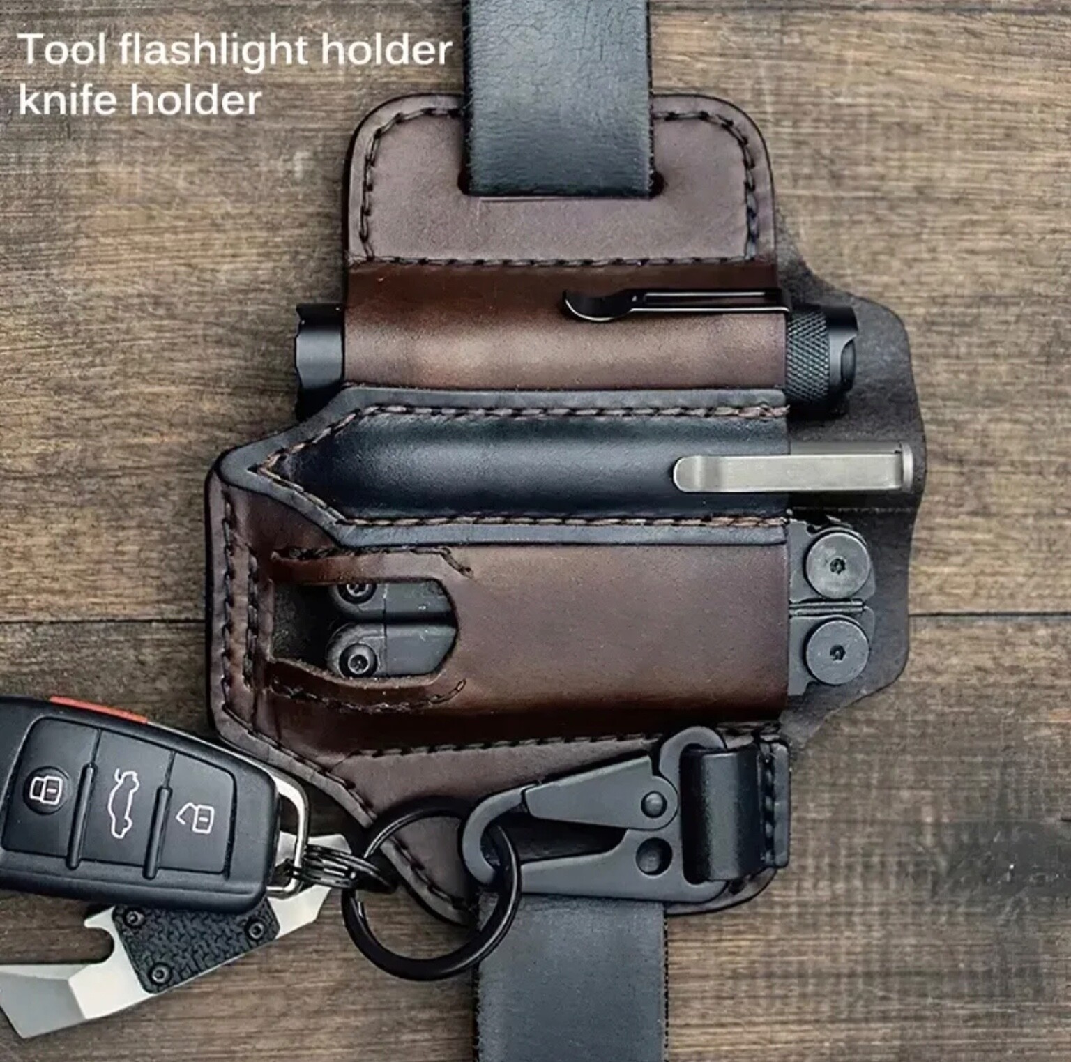 EDC Belt Organizer Multitool Leather Sheath for Leatherman Knife Pen Flashlight