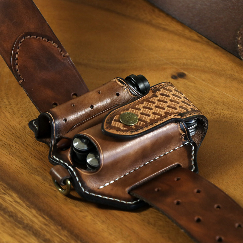 TOURBON 4-in-1 Leather Multitool Belt Holster for Flashlight/EDC/Pen Sheath Gift