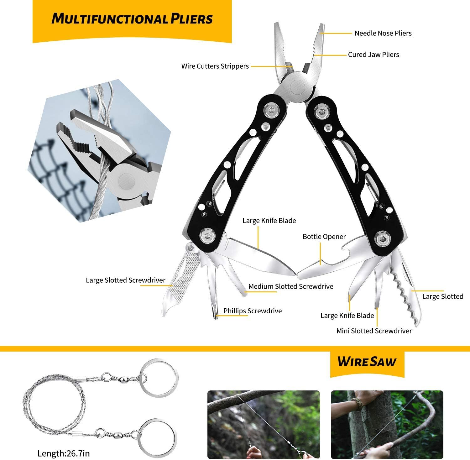 Emergency Survival Gear Kits 60 In 1, Outdoor Survival Tool With Emergency Brace