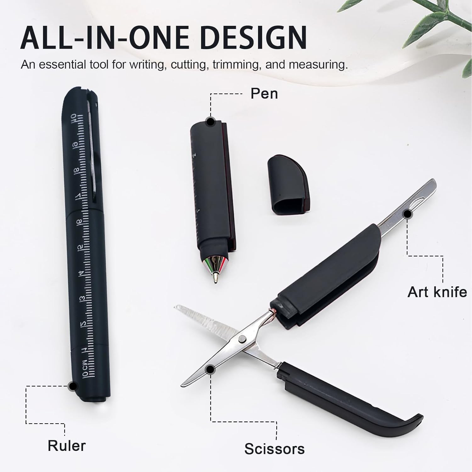 3Pcs Multi-Tool Pen with Scissors, Ruler, and Art Knife – Portable 4 in 1 Utilit