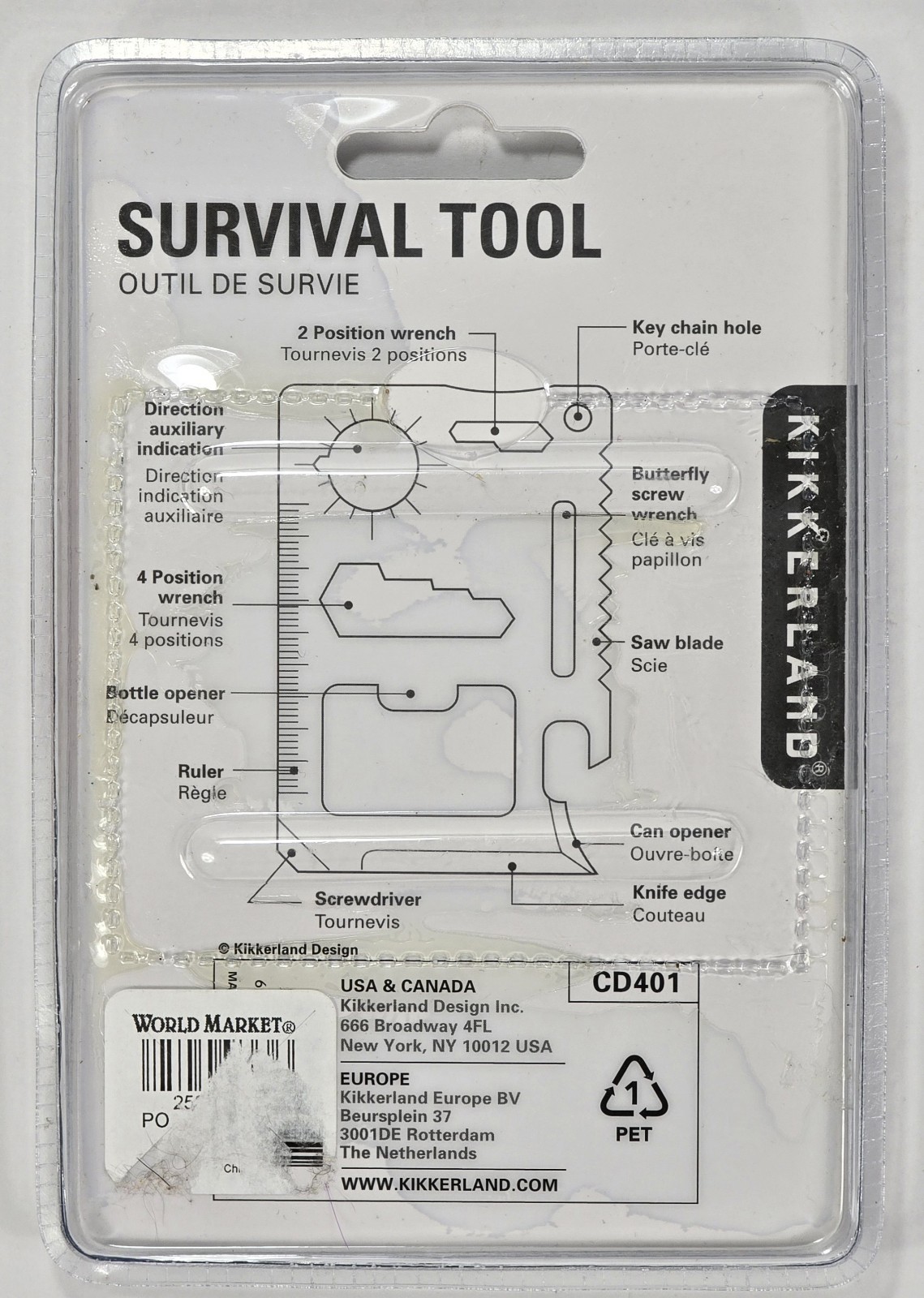 Kikkerland Design Credit Card Survival Multi Tool Stainless Steel New Sealed