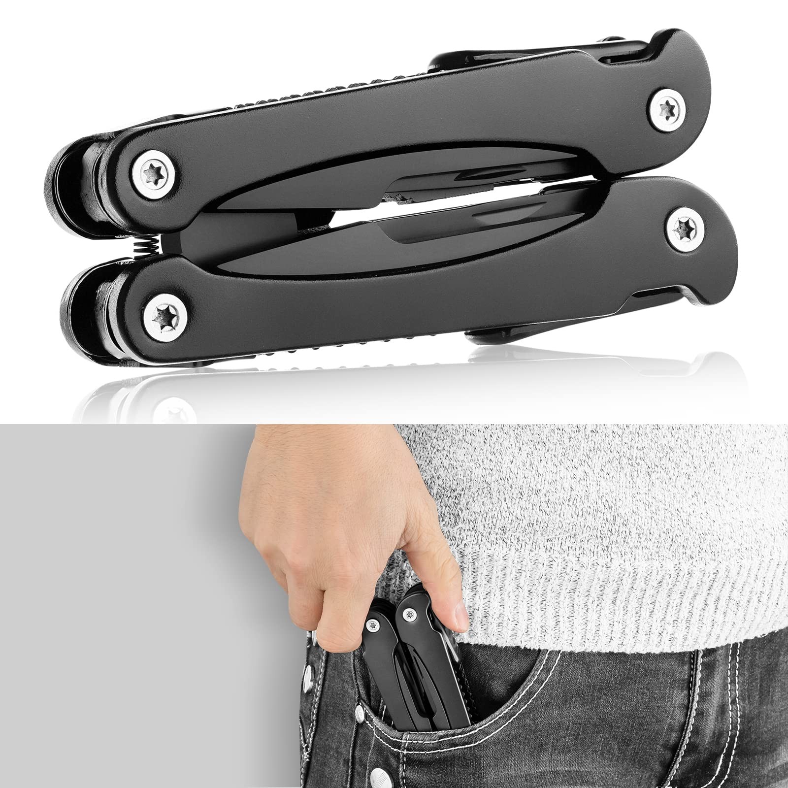 14 IN 1 Multitool Pliers with Pocket Clip, Portable Pocket Knife Camping Tool…