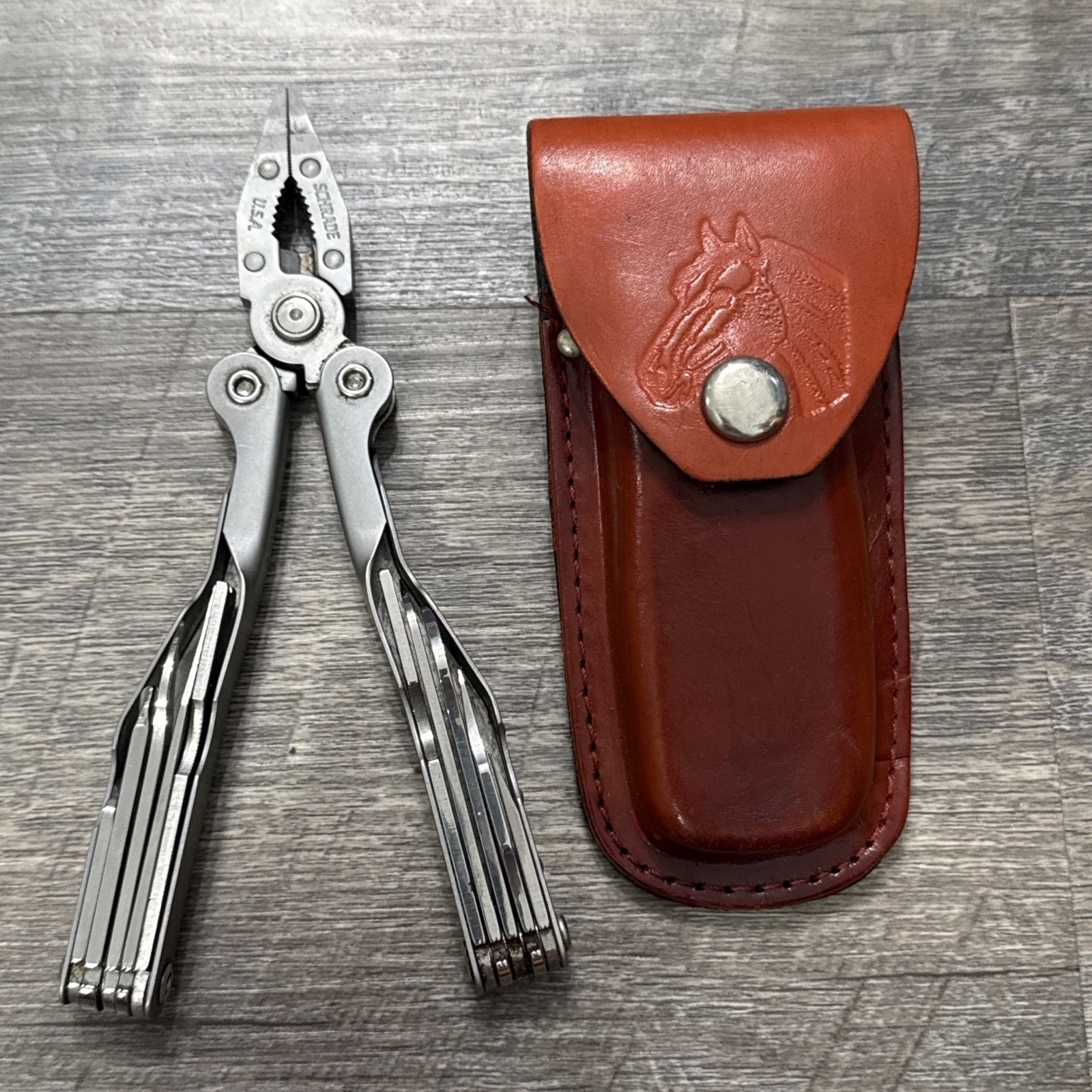 Schrade Tough-Tool Multi-Tool Pliers Knife with Leather Sheath! Made In USA