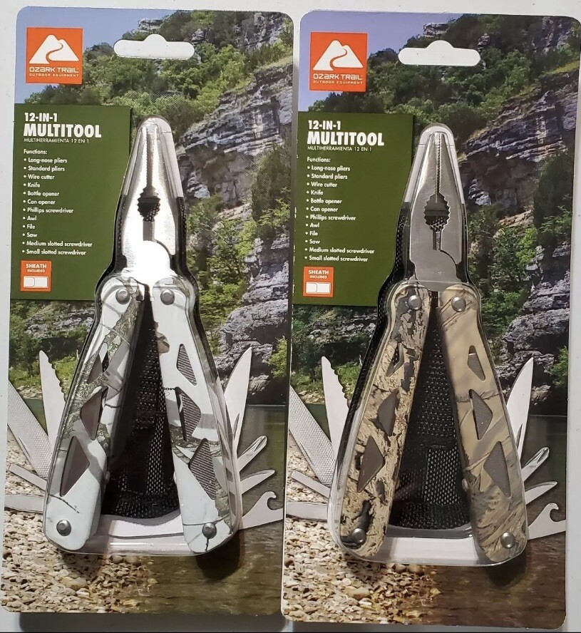 2 Ozark Trail 12-In-1 Multitools Sheath ,Pliers Knife ,Saw Winter & Country Camo