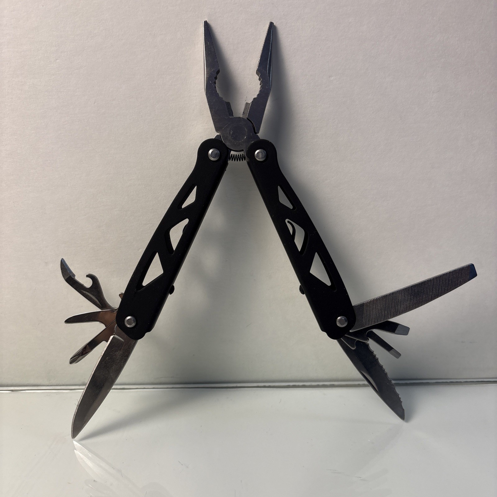 Black Skeleton Handle Multitool Pliers Pocket Knife Folding Tool Set EDC