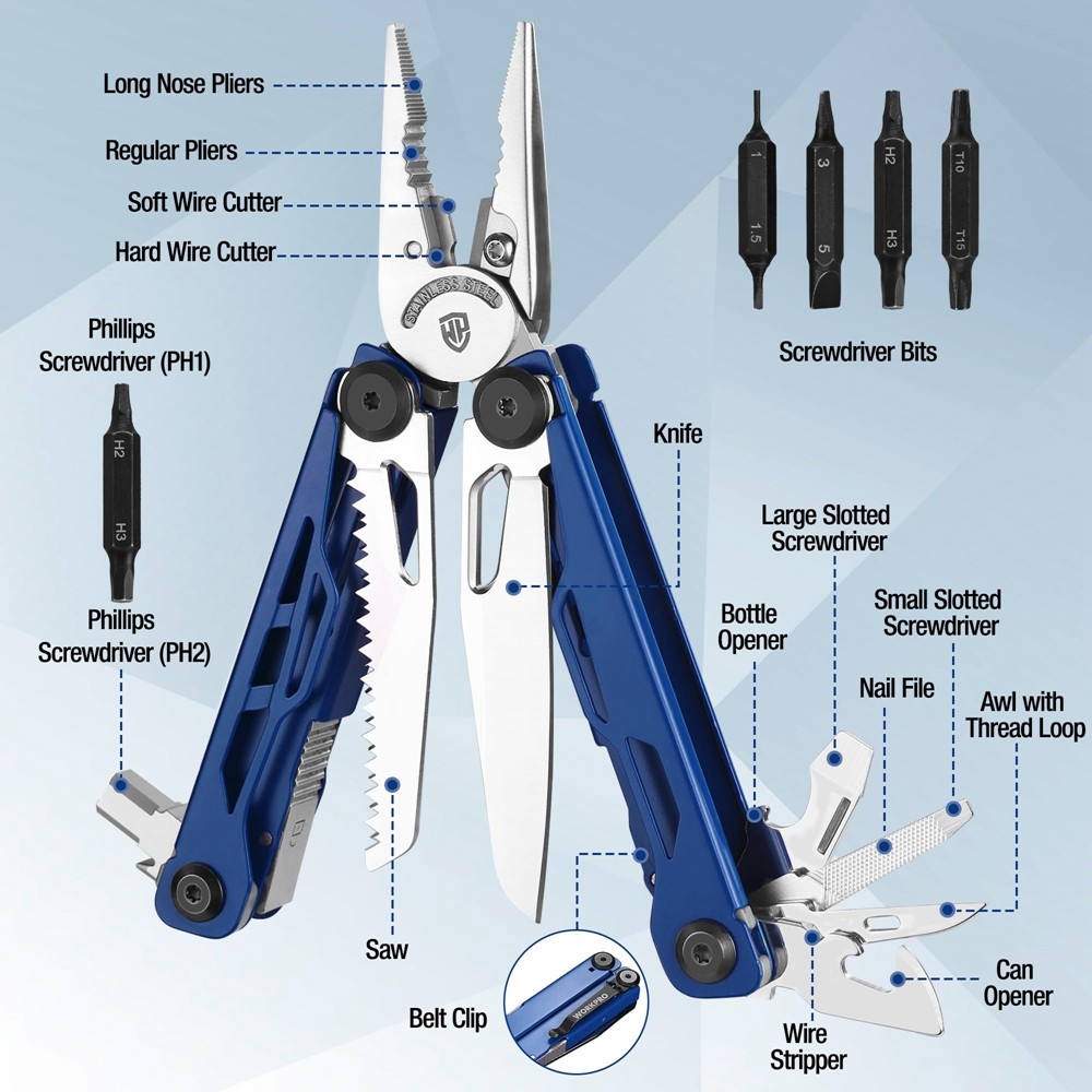 WORKPRO 24-in-1 Multitool Pliers Folding Pocket Tool with Sheath Stainless Steel