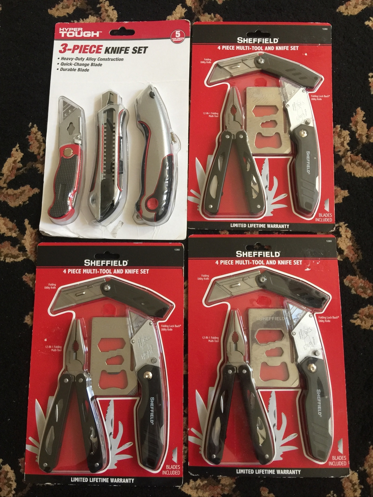 Set of 4 Sheffield 4 Piece Multi-Tool Knife Set(3)+HT Knife Set Blades Included