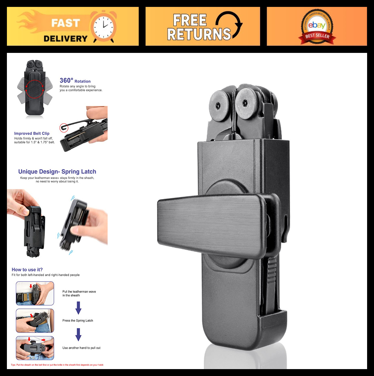 360° Rotation Sheath for Leatherman Wave & Wave Plus, Belt Clip Holster Case