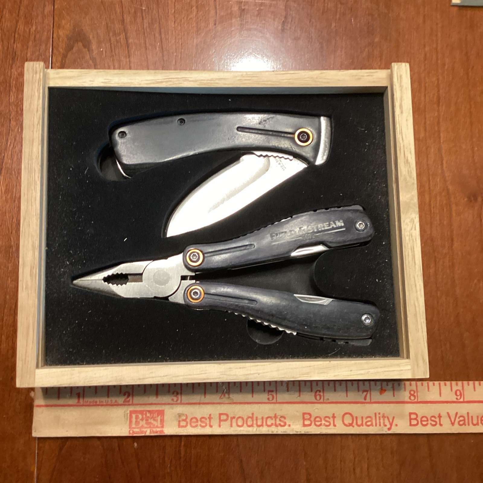 Field & Stream Pliers With Multi-Tool and Folding Knife In Wooden Box