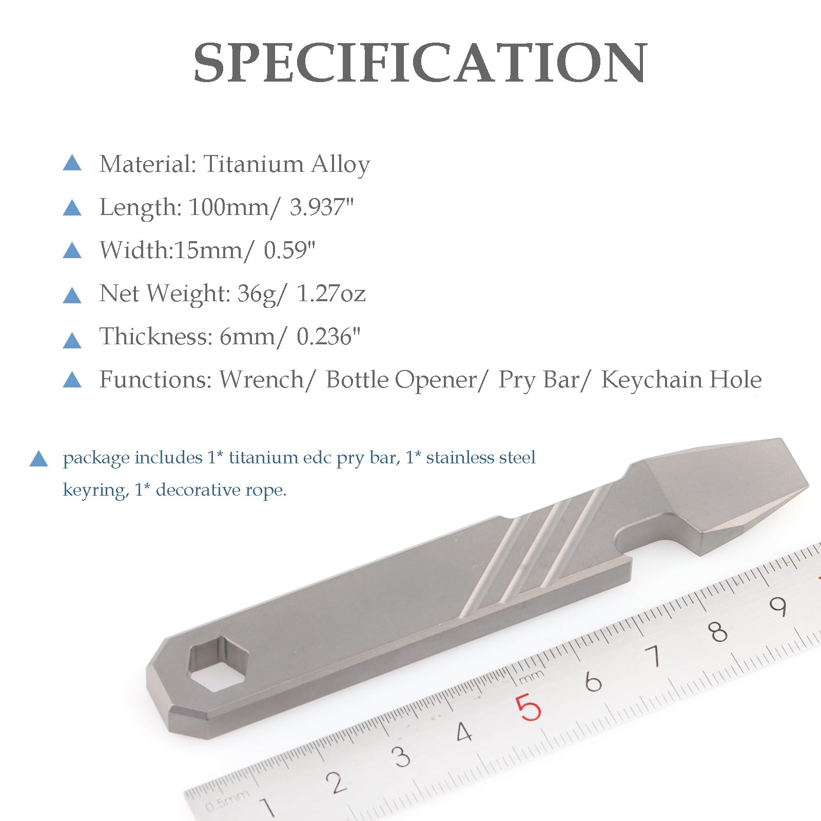 Titanium Pry Bar Bottle Opener Multi Tool 3.9″ Crowbar Wrench Lanyard Hole Mu…