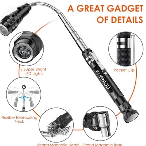 LED Magnetic Pickup Tool – Extendable Flashlight, Cool Gadgets & Gifts for Men,